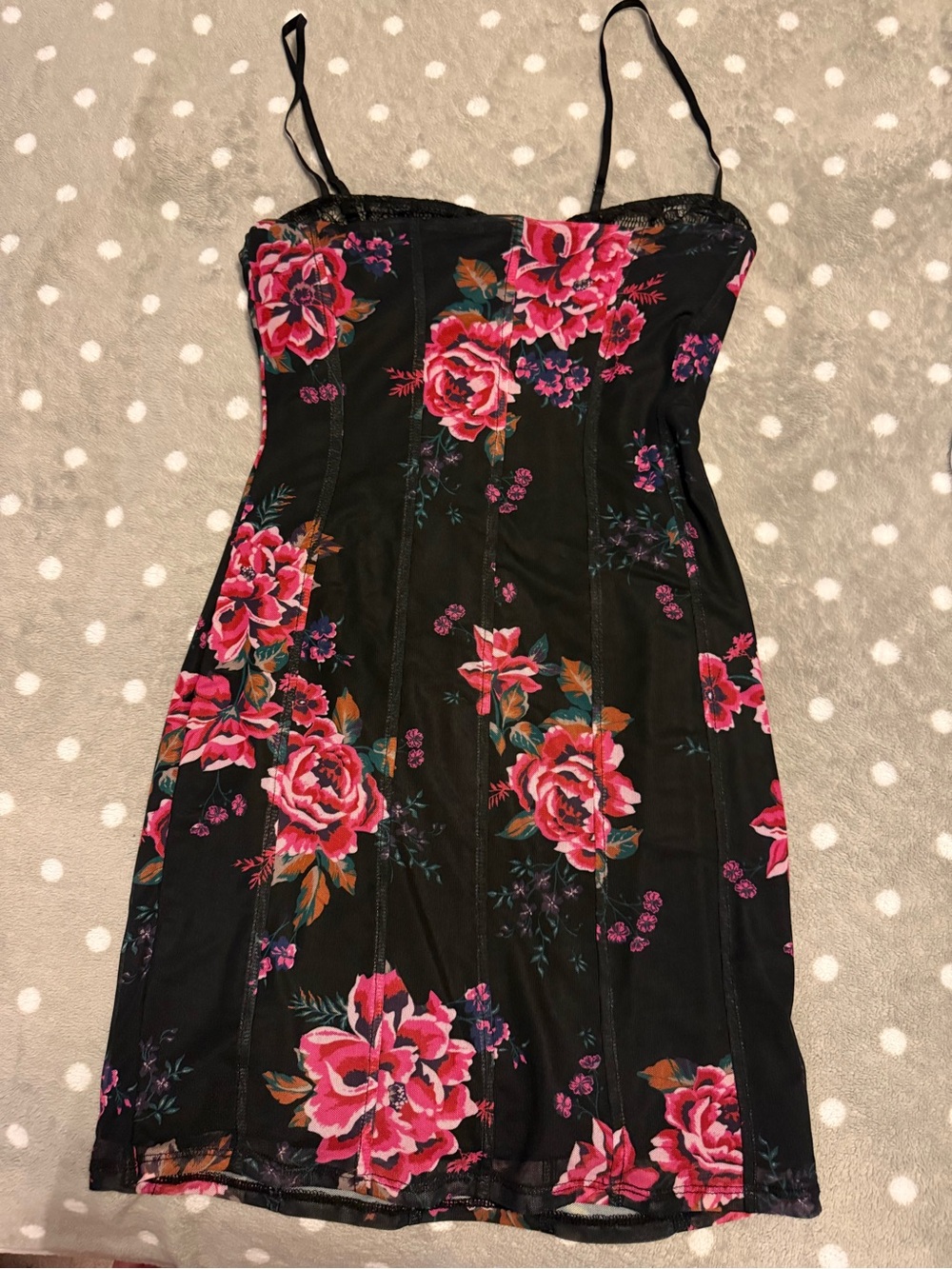 AFRM Black Slip Dress with Pink Floral Print